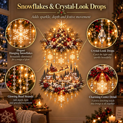 🎀 Illuminated Christmas Tree &amp; Village Wall Hanging | Cascading Warm Lights for Living Rooms, Entryways &amp; Staircases ✨