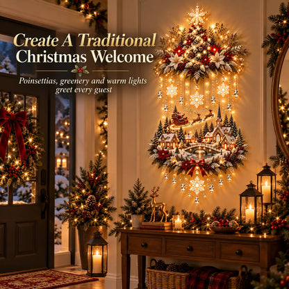 🎀 Illuminated Christmas Tree &amp; Village Wall Hanging | Cascading Warm Lights for Living Rooms, Entryways &amp; Staircases ✨