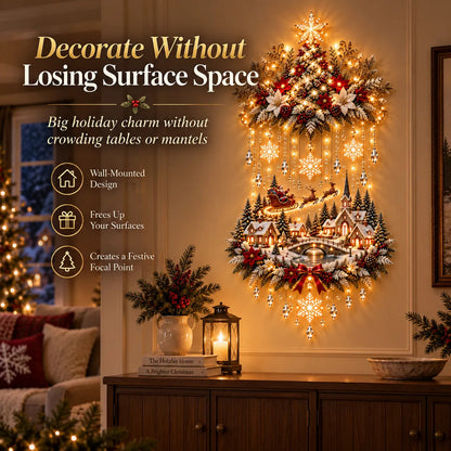 🎀 Illuminated Christmas Tree &amp; Village Wall Hanging | Cascading Warm Lights for Living Rooms, Entryways &amp; Staircases ✨