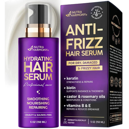 🎀Hydrating Hair Serum – Leave-In Conditioner with Keratin, Biotin, Castor & Rosemary Oils