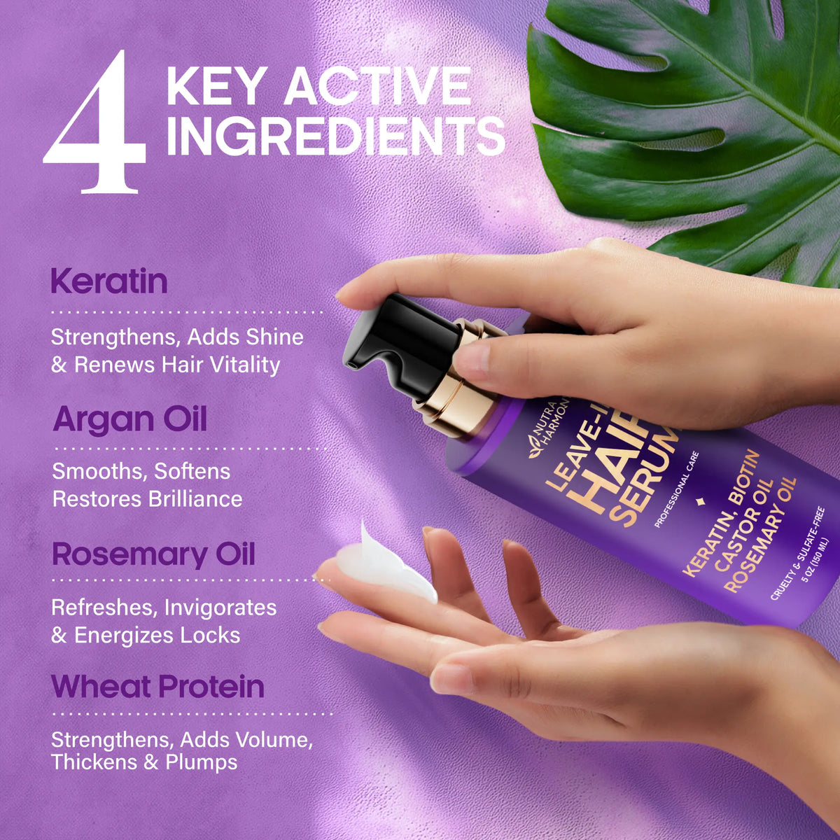 🎀Hydrating Hair Serum – Leave-In Conditioner with Keratin, Biotin, Castor & Rosemary Oils