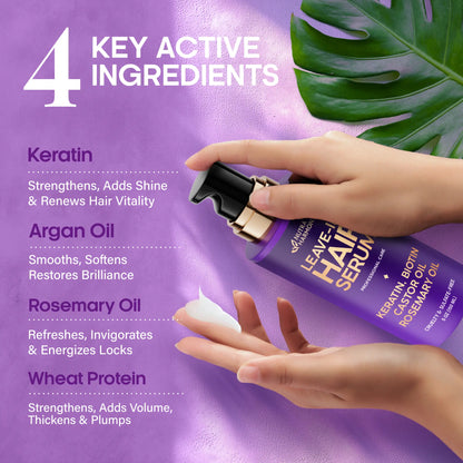 🎀Hydrating Hair Serum – Leave-In Conditioner with Keratin, Biotin, Castor & Rosemary Oils
