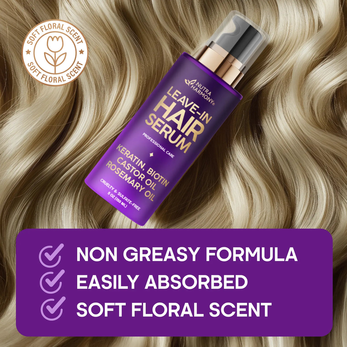 🎀Hydrating Hair Serum – Leave-In Conditioner with Keratin, Biotin, Castor & Rosemary Oils