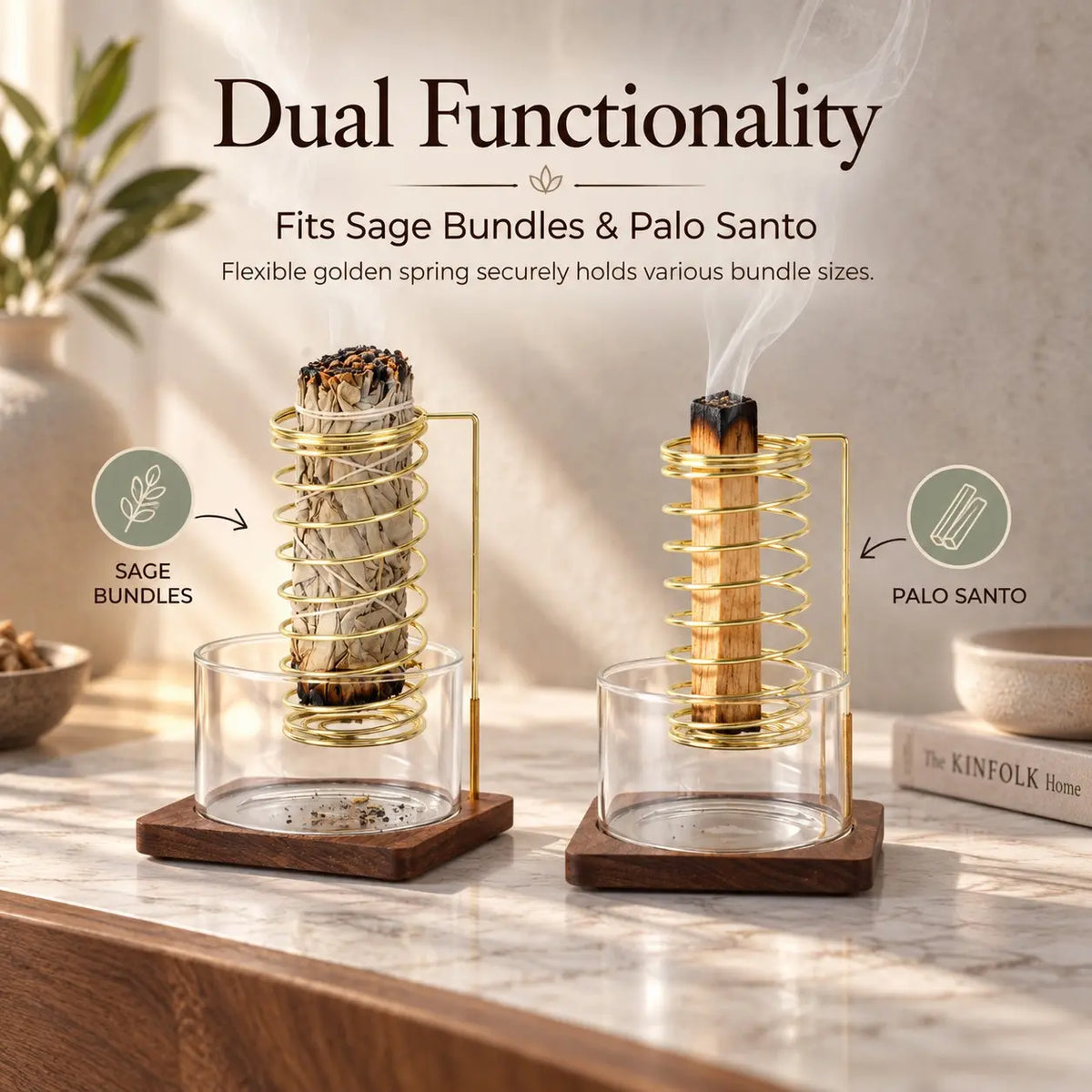 🎀Metal Palo Santo Burner Stand with Glass Ash Tray – Sage Holder for Meditation, Yoga & Spa
