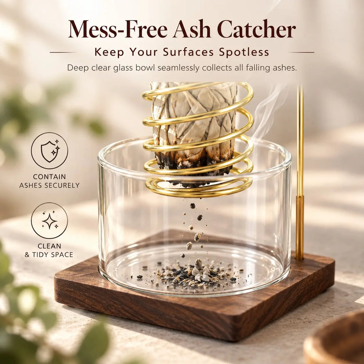 🎀Metal Palo Santo Burner Stand with Glass Ash Tray – Sage Holder for Meditation, Yoga & Spa
