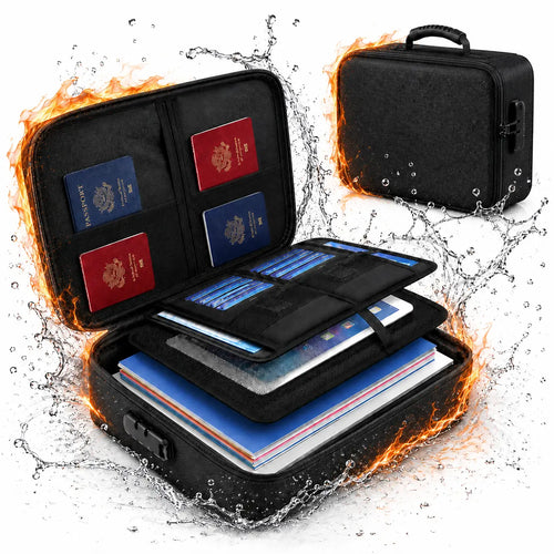 🎀5200°F Fireproof Document Bag with Lock – Silicone-Coated 3-Layer Water-Resistant File Organizer