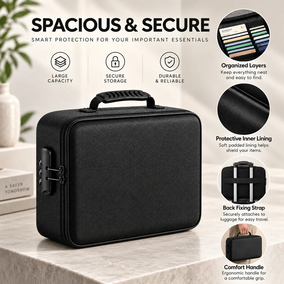 🎀5200°F Fireproof Document Bag with Lock – Silicone-Coated 3-Layer Water-Resistant File Organizer