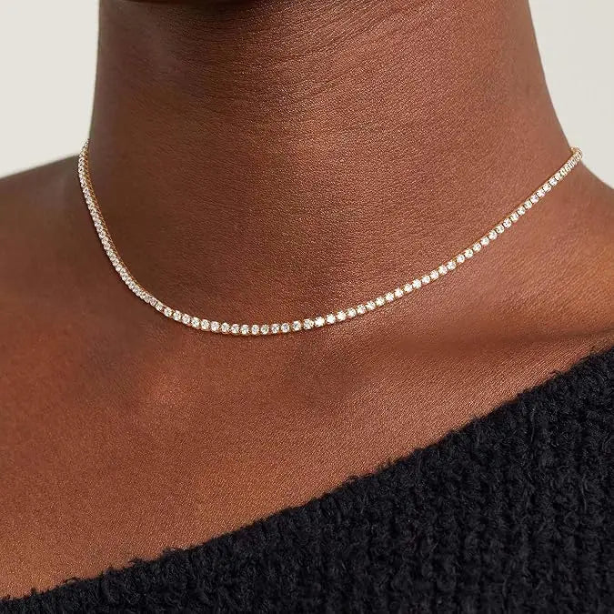 🎀Tewiky Tennis Necklace for Women – 14K Gold Plated / Sterling Silver Cubic Zirconia Choker