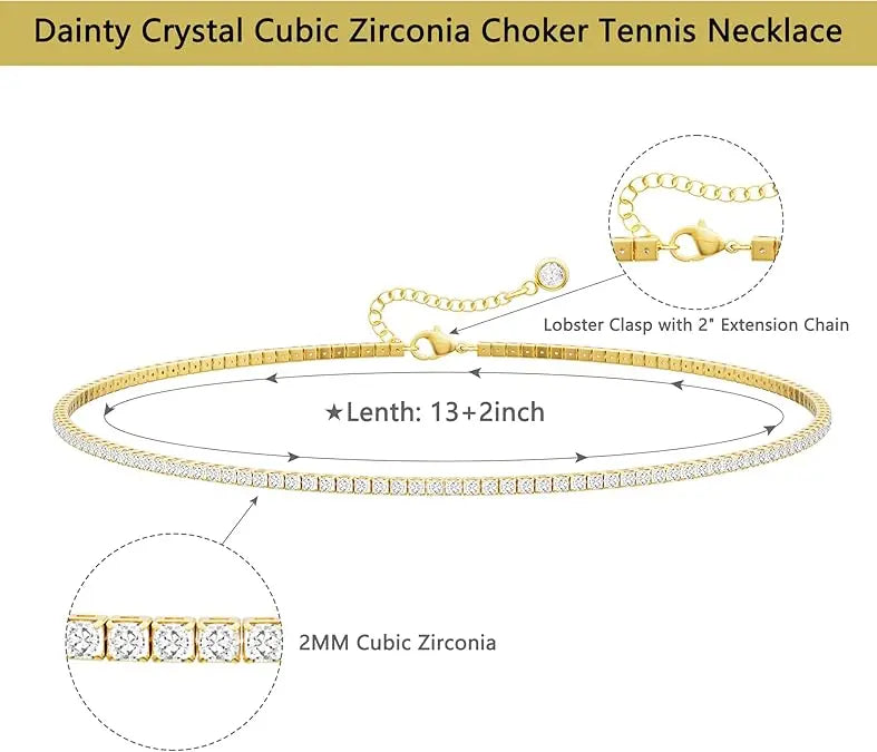 🎀Tewiky Tennis Necklace for Women – 14K Gold Plated / Sterling Silver Cubic Zirconia Choker
