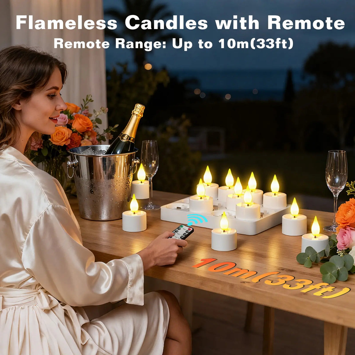 🎀Rechargeable LED Flameless Tealight Candles with Remote Control – 6pcs USB-C Charging Station & Timer