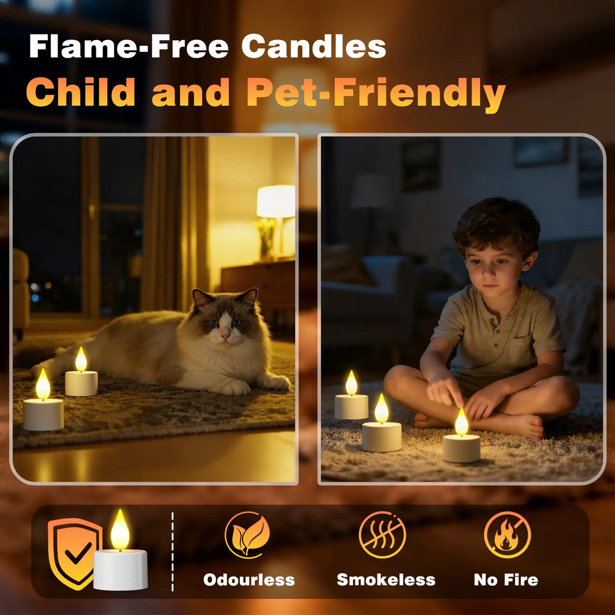 🎀Rechargeable LED Flameless Tealight Candles with Remote Control – 6pcs USB-C Charging Station & Timer