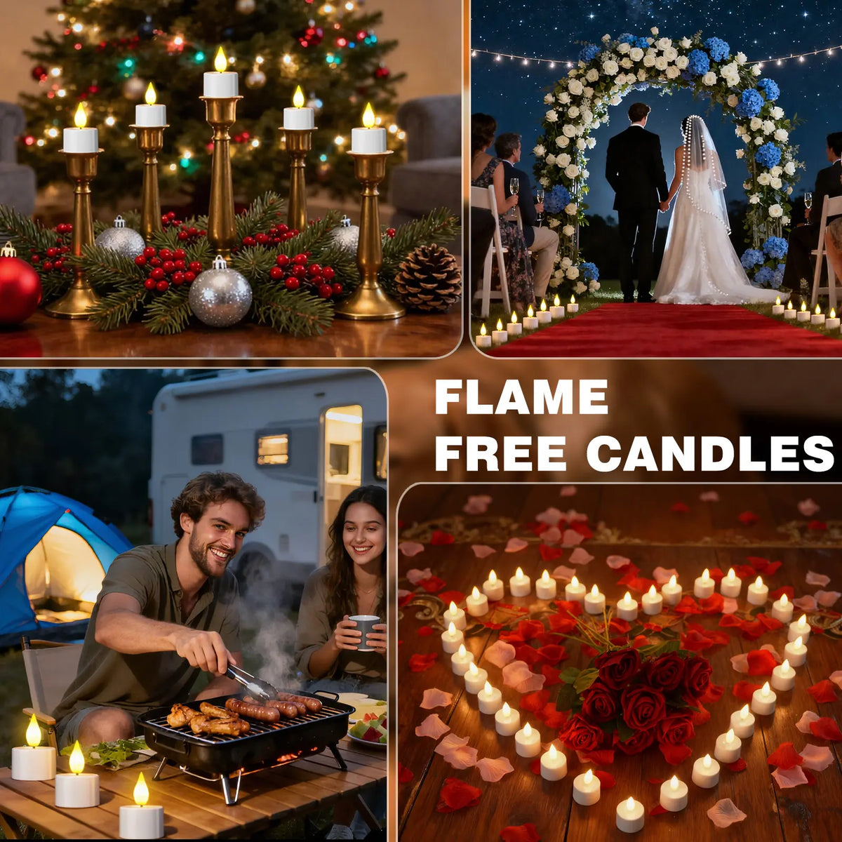 🎀Rechargeable LED Flameless Tealight Candles with Remote Control – 6pcs USB-C Charging Station & Timer