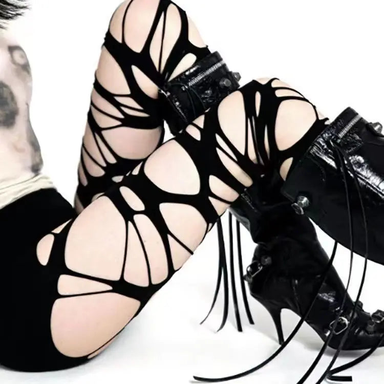 🎉2PCS Women's Ripped Tights Punk Goth Leggings Fishnet Stockings