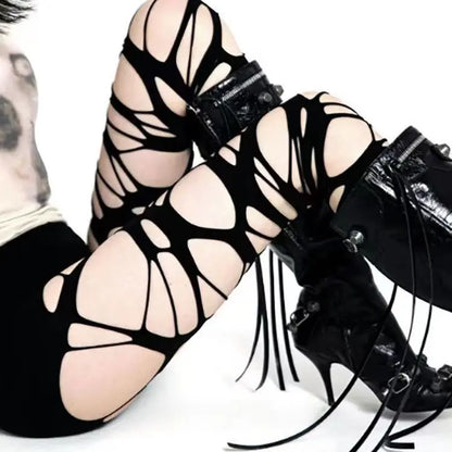 🎉2PCS Women's Ripped Tights Punk Goth Leggings Fishnet Stockings