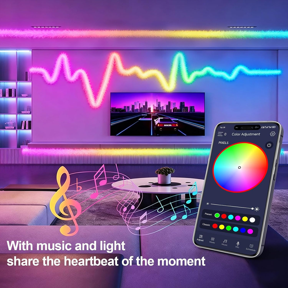 🎉3.3FT Plush USB Neon Rope Lights, 360° Luminous RGB+IC USB LED Light Strip with Remote and APP Control
