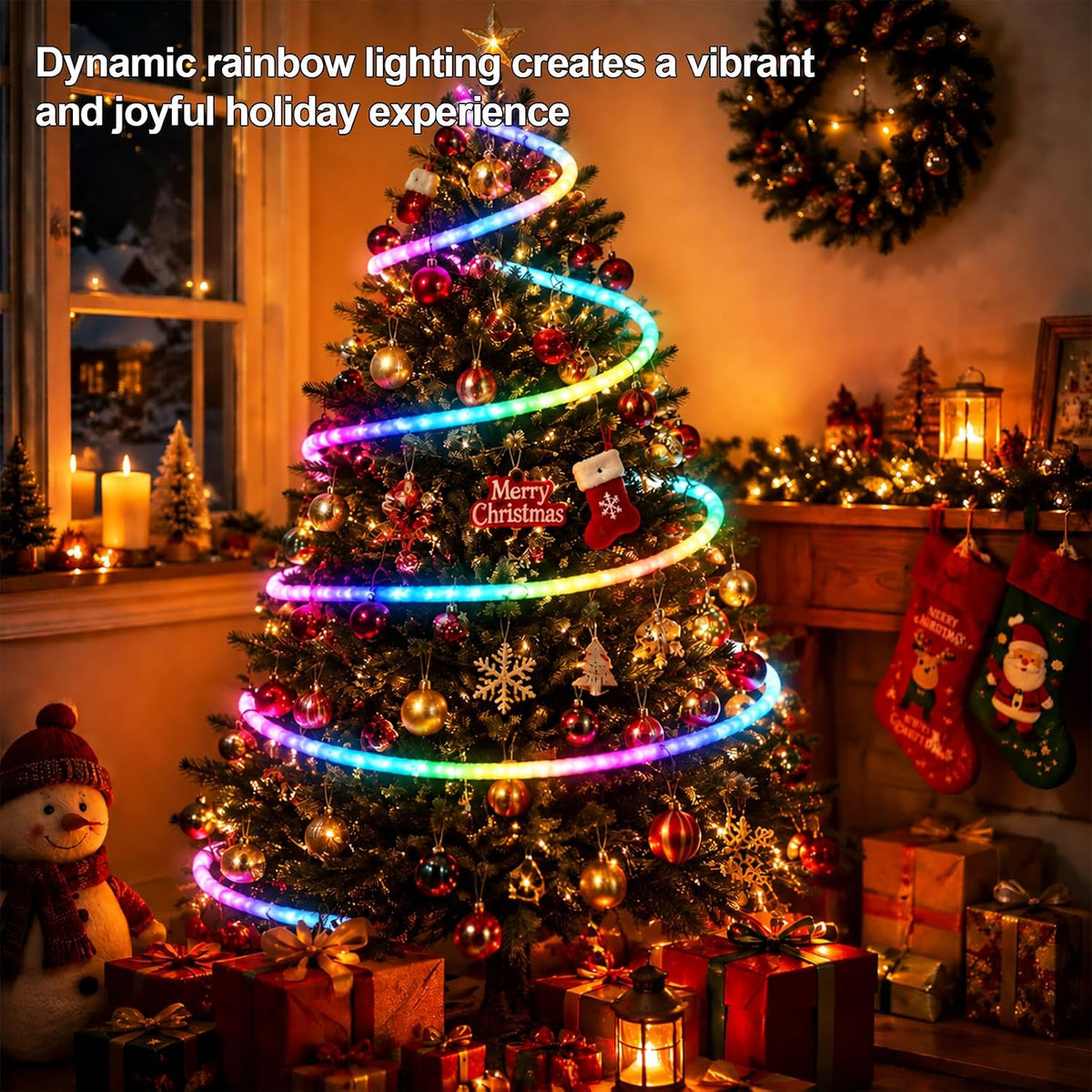 🎉3.3FT Plush USB Neon Rope Lights, 360° Luminous RGB+IC USB LED Light Strip with Remote and APP Control