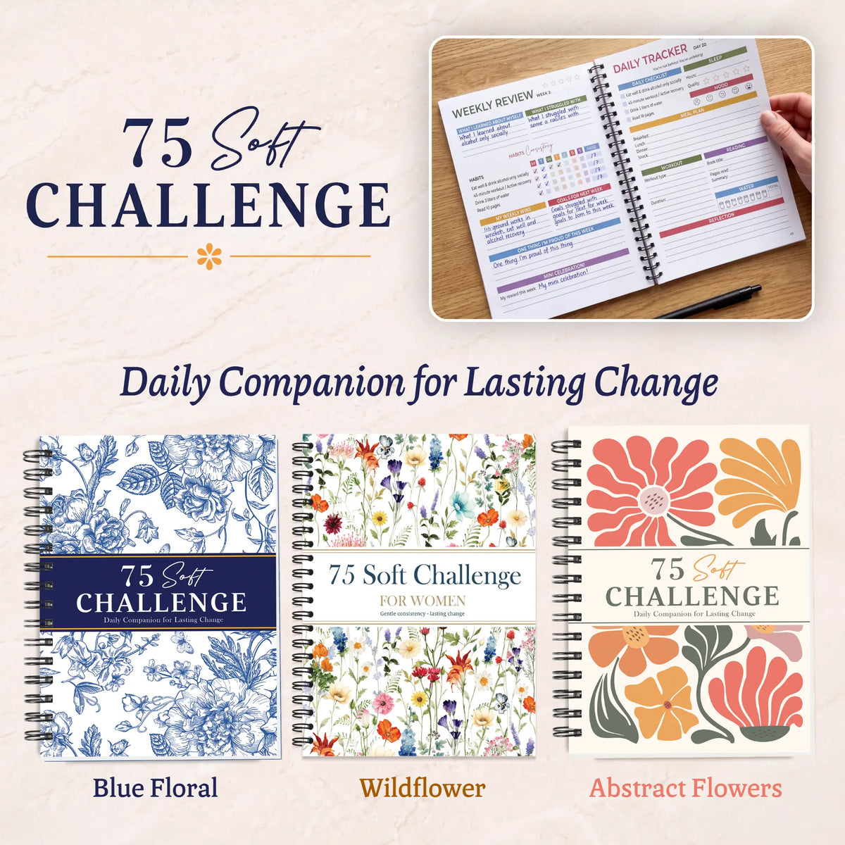 🎀75 Soft Challenge Journal for Women – A5 Spiral 75-Day Habit Tracker Planner