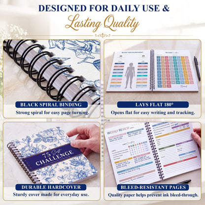 🎀75 Soft Challenge Journal for Women – A5 Spiral 75-Day Habit Tracker Planner