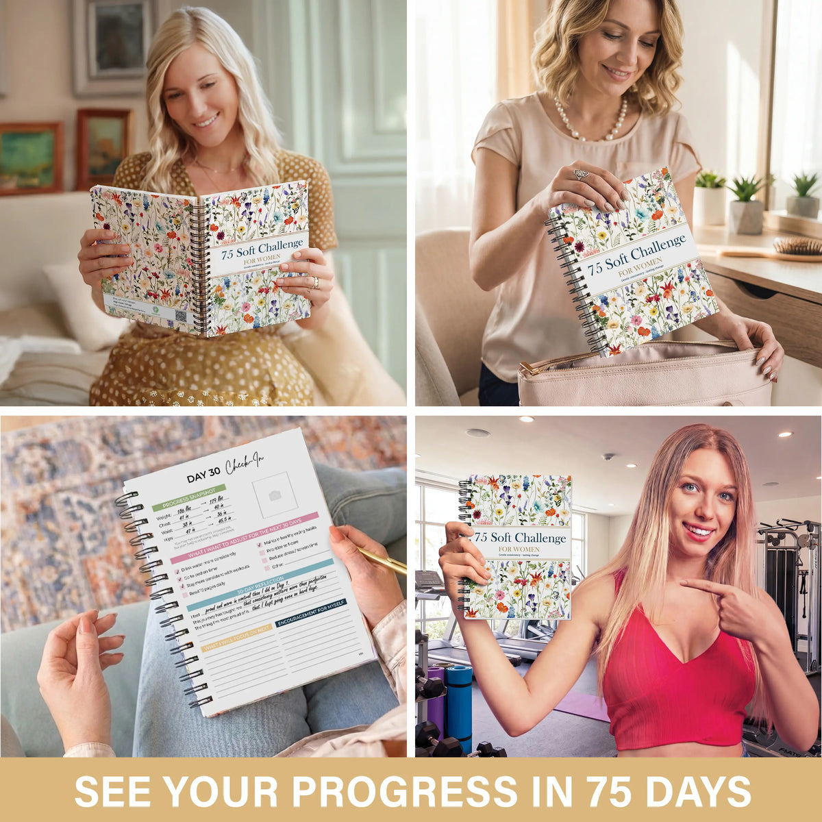 🎀75 Soft Challenge Journal for Women – A5 Spiral 75-Day Habit Tracker Planner