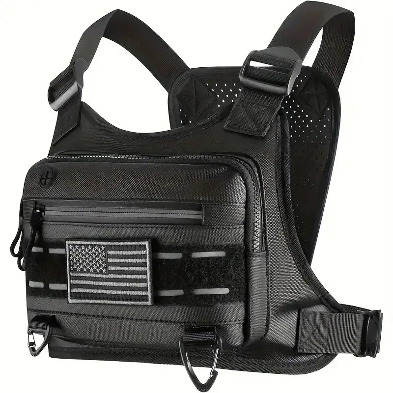 🎀Black Unisex Tactical Chest Vest – Gorpcore Accessory with American Flag Patch