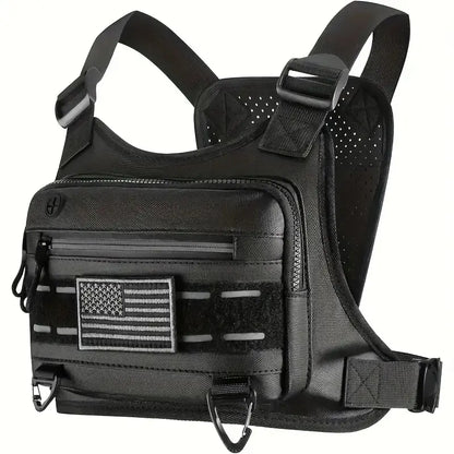 🎀Black Unisex Tactical Chest Vest – Gorpcore Accessory with American Flag Patch