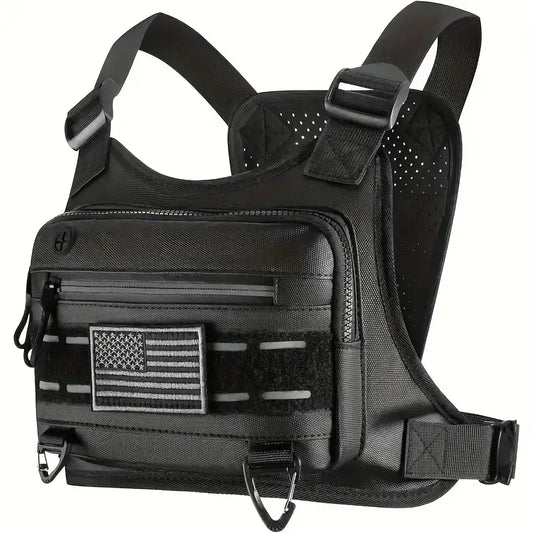 🎀Black Unisex Tactical Chest Vest – Gorpcore Accessory with American Flag Patch