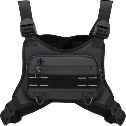🎀Black Unisex Tactical Chest Vest – Gorpcore Accessory with American Flag Patch