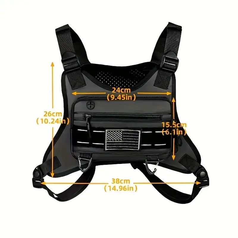 🎀Black Unisex Tactical Chest Vest – Gorpcore Accessory with American Flag Patch