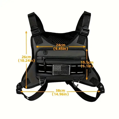 🎀Black Unisex Tactical Chest Vest – Gorpcore Accessory with American Flag Patch