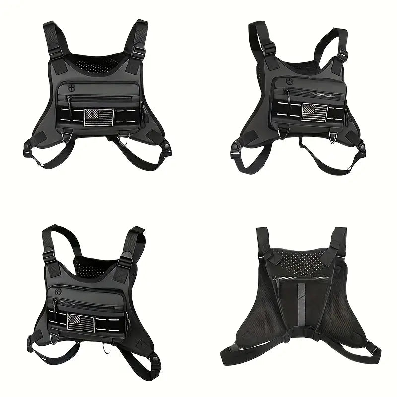 🎀Black Unisex Tactical Chest Vest – Gorpcore Accessory with American Flag Patch