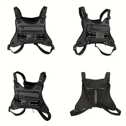 🎀Black Unisex Tactical Chest Vest – Gorpcore Accessory with American Flag Patch