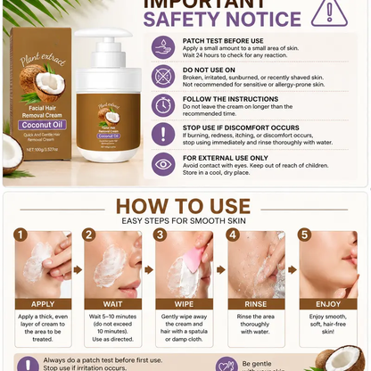 🎀Facial Hair Removal Cream – Coconut Oil & Plant Extracts
