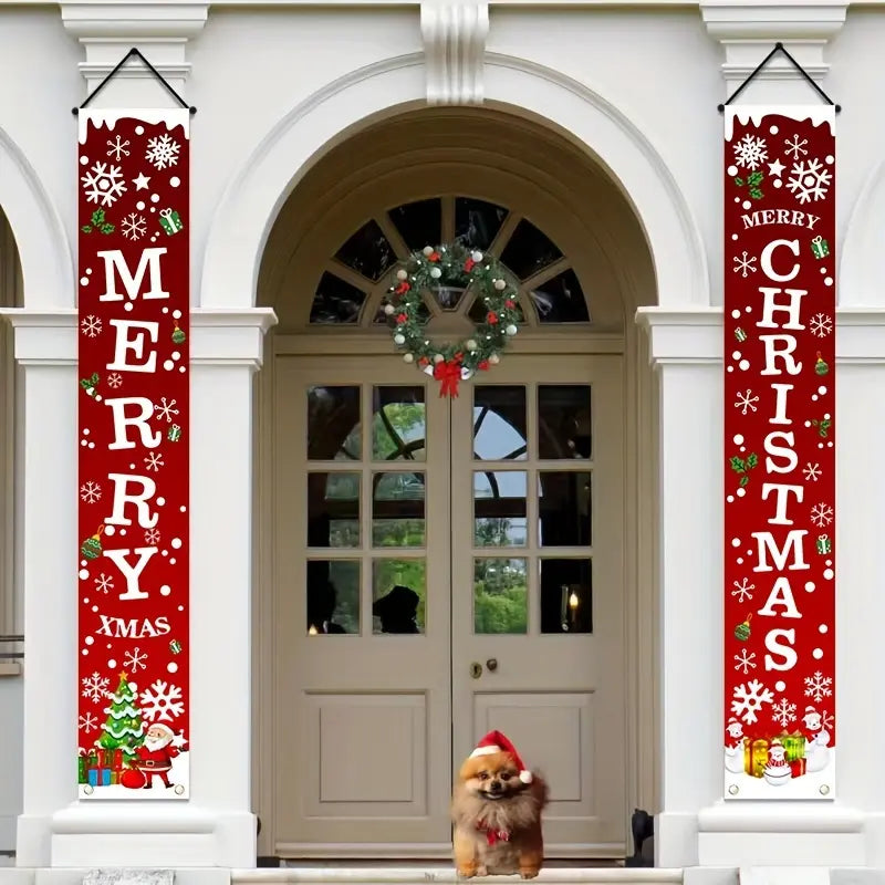🎀1 Pair of Merry Christmas Banner Signs – Front Porch Door Banner Decorations