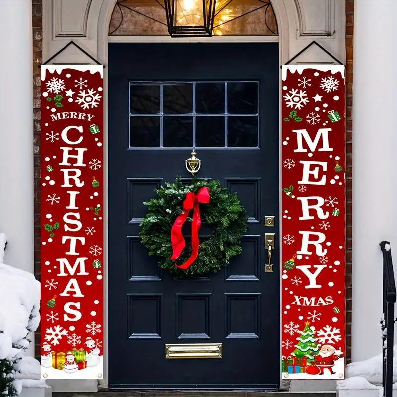 🎀1 Pair of Merry Christmas Banner Signs – Front Porch Door Banner Decorations