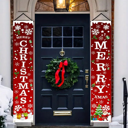 🎀1 Pair of Merry Christmas Banner Signs – Front Porch Door Banner Decorations