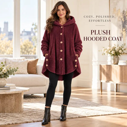🎉Women’s Oversized Plush Hooded Coat, Soft Fuzzy Fleece Button-Front Jacket