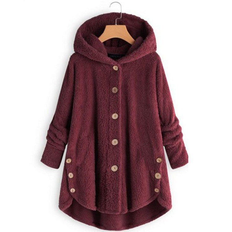 🎉Women’s Oversized Plush Hooded Coat, Soft Fuzzy Fleece Button-Front Jacket