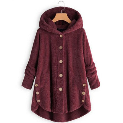 🎉Women’s Oversized Plush Hooded Coat, Soft Fuzzy Fleece Button-Front Jacket