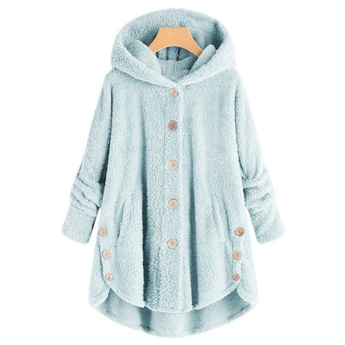 🎉Women’s Oversized Plush Hooded Coat, Soft Fuzzy Fleece Button-Front Jacket