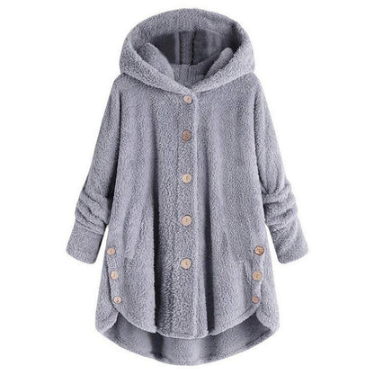 🎉Women’s Oversized Plush Hooded Coat, Soft Fuzzy Fleece Button-Front Jacket