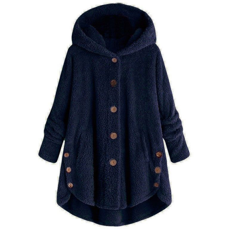 🎉Women’s Oversized Plush Hooded Coat, Soft Fuzzy Fleece Button-Front Jacket