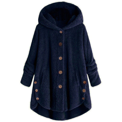 🎉Women’s Oversized Plush Hooded Coat, Soft Fuzzy Fleece Button-Front Jacket
