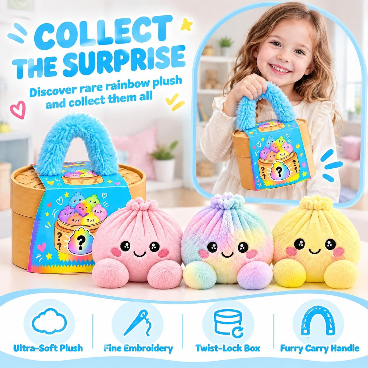 🎉Plush Stuffed Dumpling Squishies, 5.9in Big Rainbow Squid