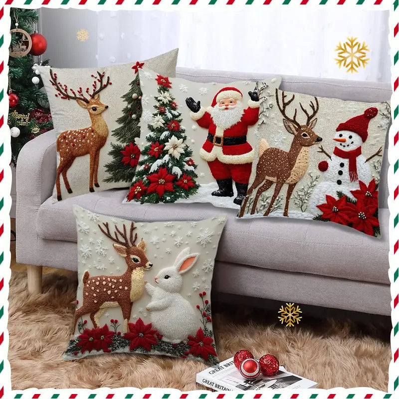 🎀Christmas Throw Pillow Covers – 4-Piece Short Plush Set, 45 × 45 cm