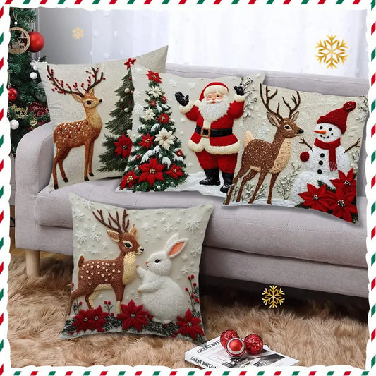 🎀Christmas Throw Pillow Covers – 4-Piece Short Plush Set, 45 × 45 cm