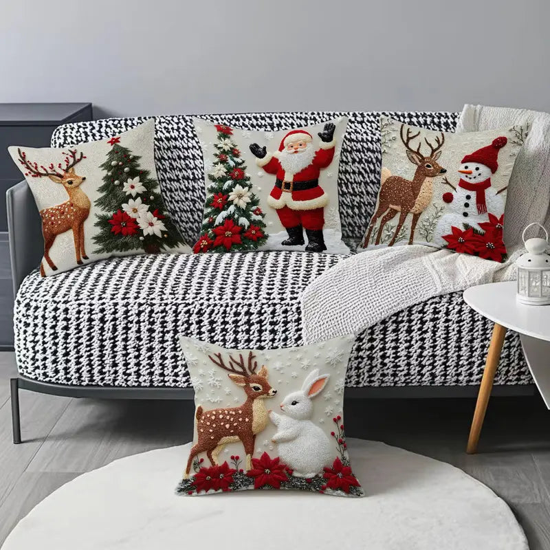 🎀Christmas Throw Pillow Covers – 4-Piece Short Plush Set, 45 × 45 cm