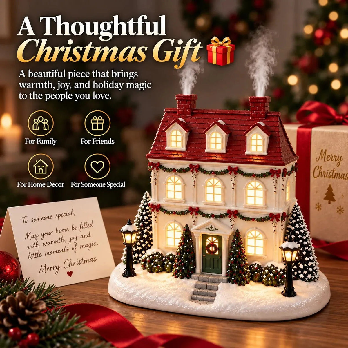 ❤️Christmas House Aroma Diffuser with Lights & Chimney Mist