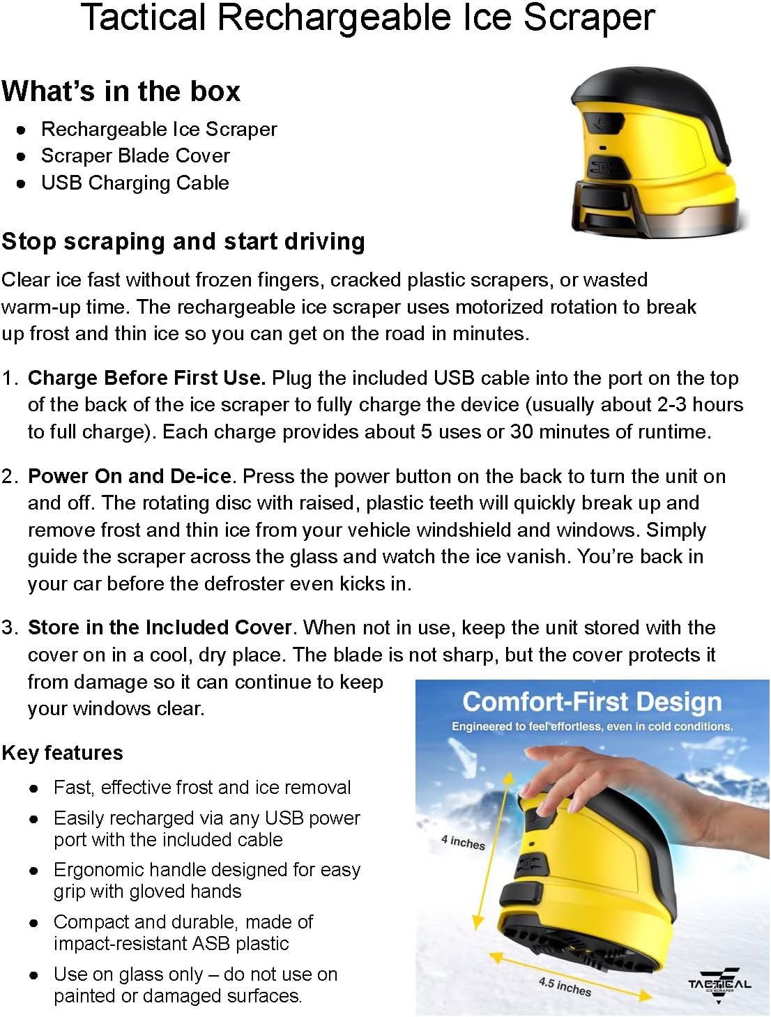 🎀Tactical Electric Ice Scraper – Cordless Rechargeable Glass Frost Removal