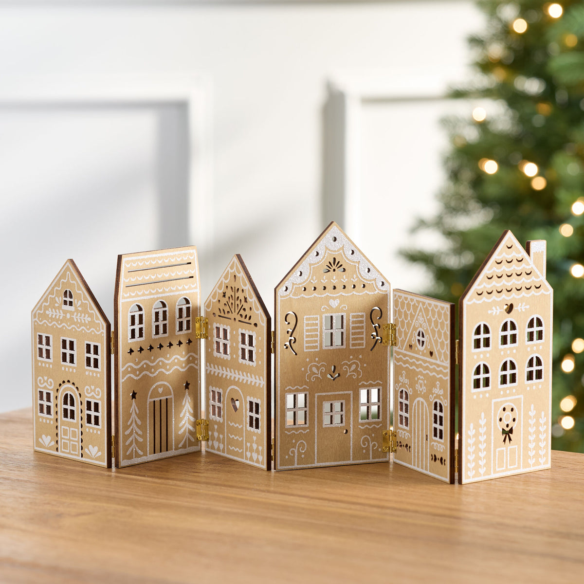 🎀Laser Cut Wood Gingerbread House Panel Decor – Foldable Christmas Village