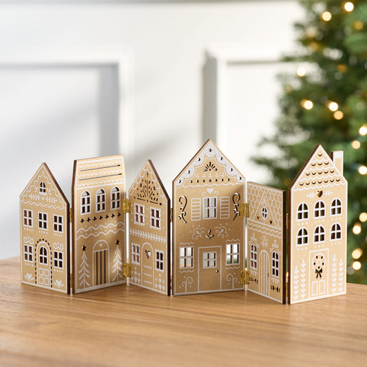 🎀Laser Cut Wood Gingerbread House Panel Decor – Foldable Christmas Village